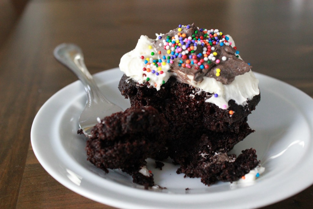 Chocolate Cupcake with Vanilla Almond and Chocolate Frostings