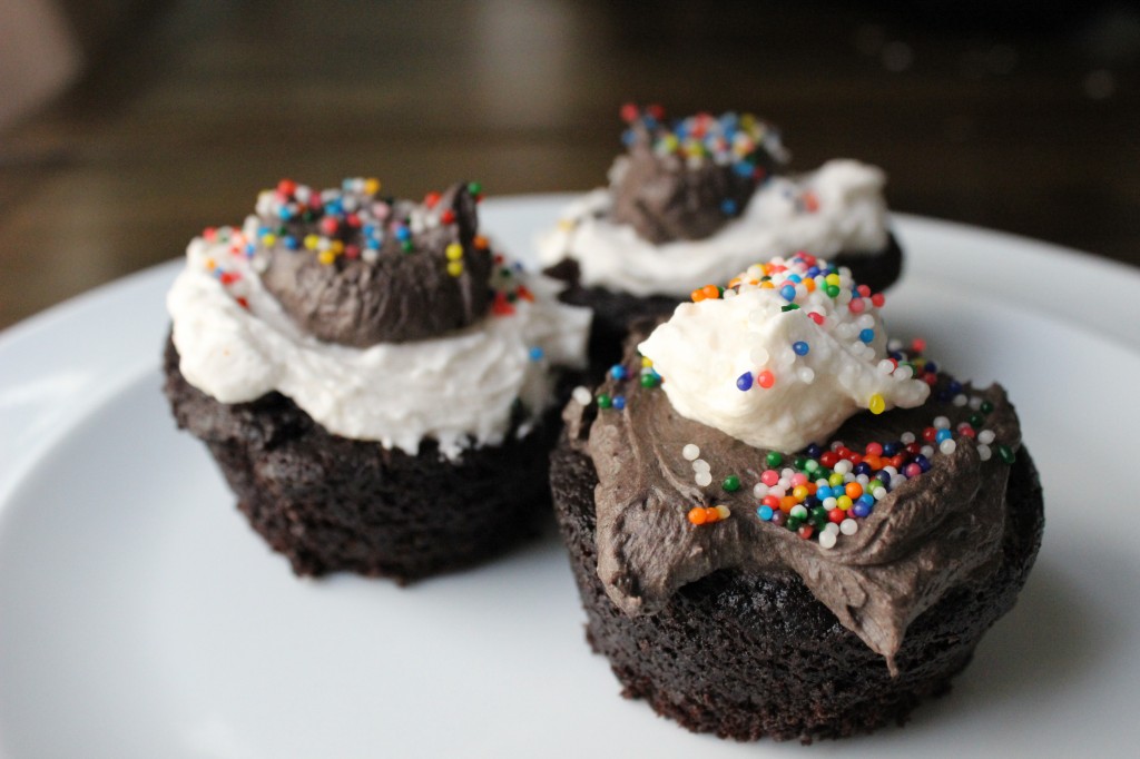 Chocolate Cupcakes with Chocolate and Vanilla Almond Frosting