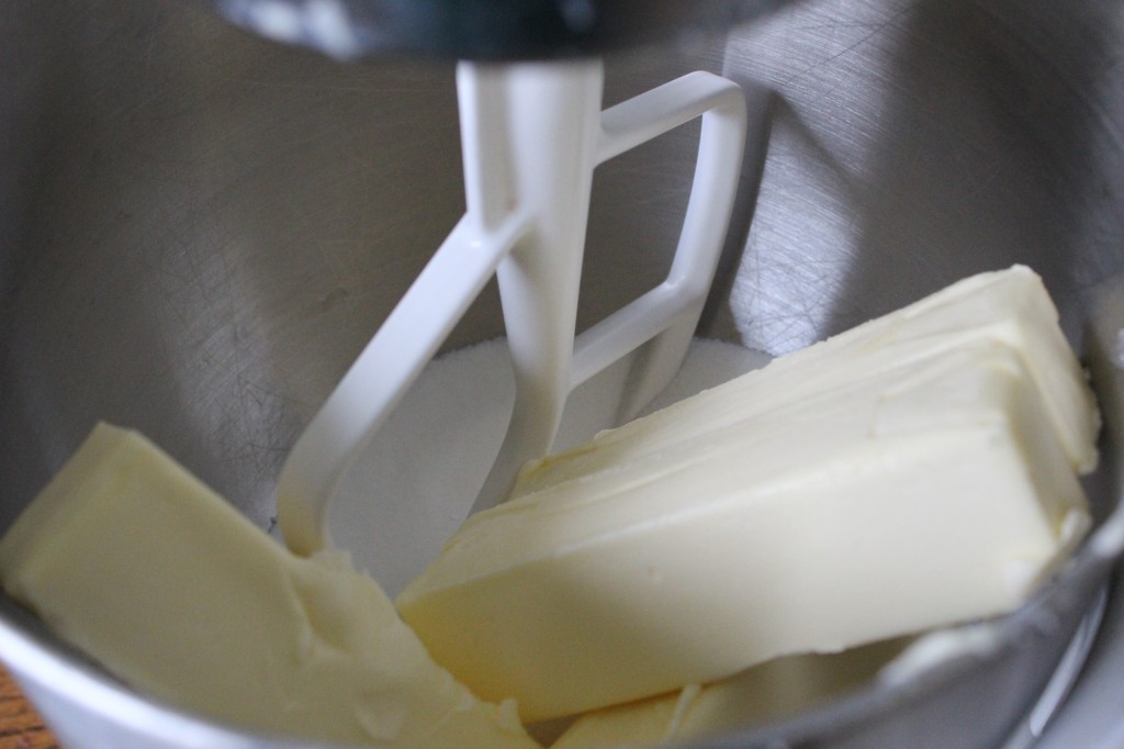 Butter and granulated sugar in the mixer