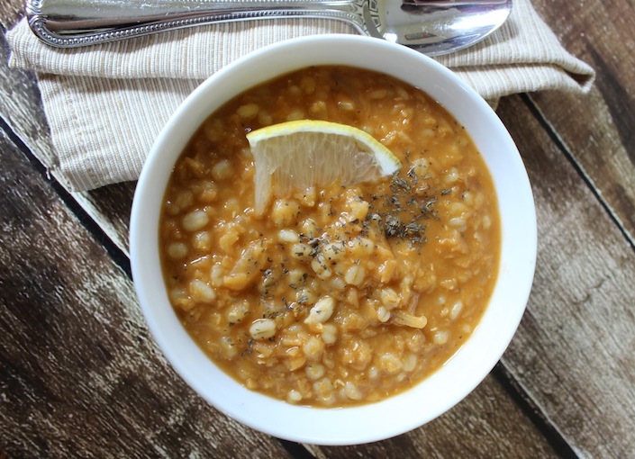 Red Lentil Barley Soup is easy to make, freezer-friendly, and full of comfort on a cold winter day| www.tastyoasis.net
